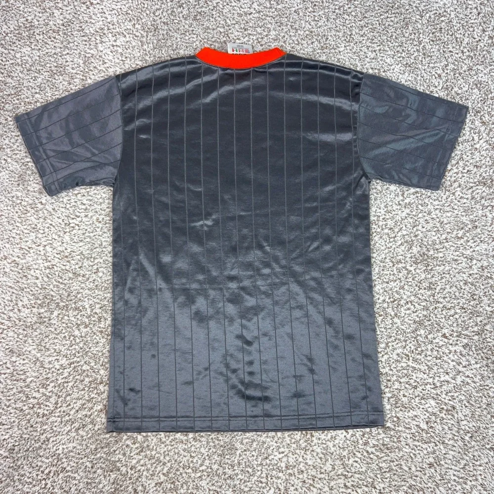 Vintage Adidas Shirt Mens Small Gray Orange Pinstripe Athletic Soccer Jersey Top